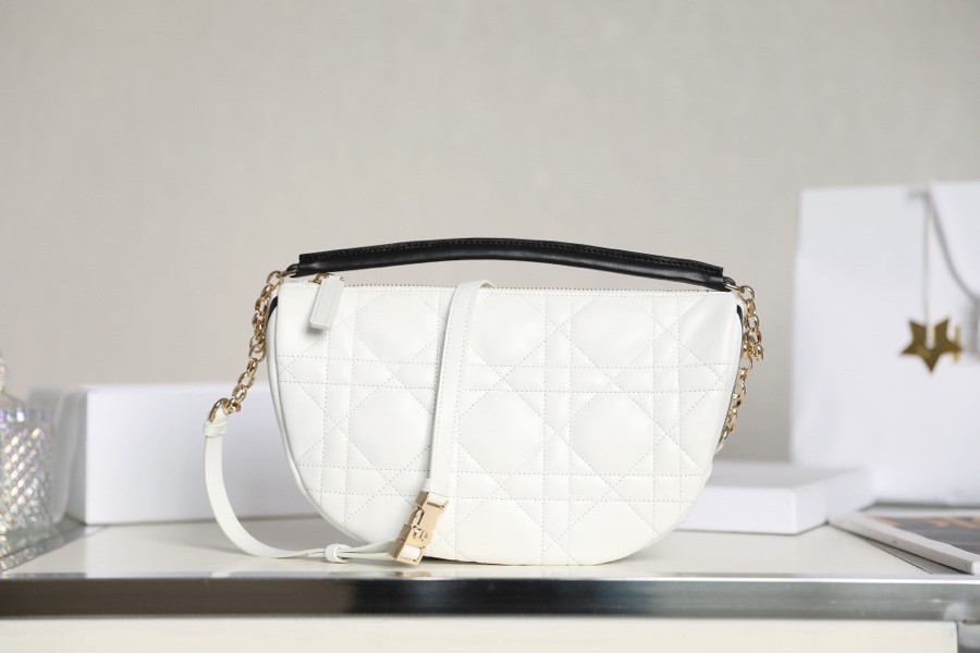 Lambskin Cannage Medium Dior Vibe Hobo Bag White