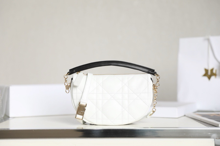 Lambskin Cannage Small Dior Vibe Hobo Bag White