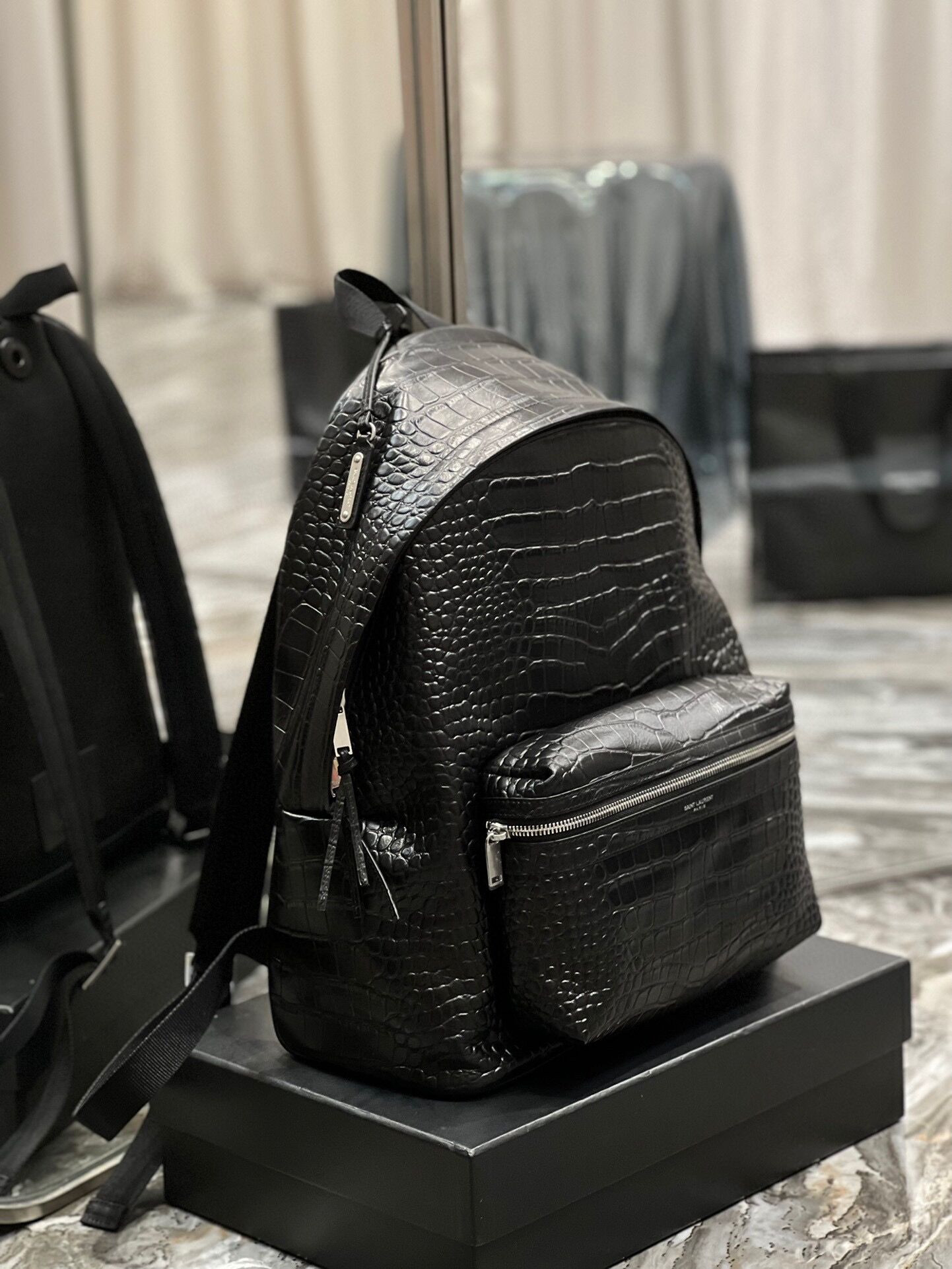YSL CITY BACKPACK IN CROCODILE-EMBOSSED LEATHER 12.2 X 16.1 X 8.6 inches