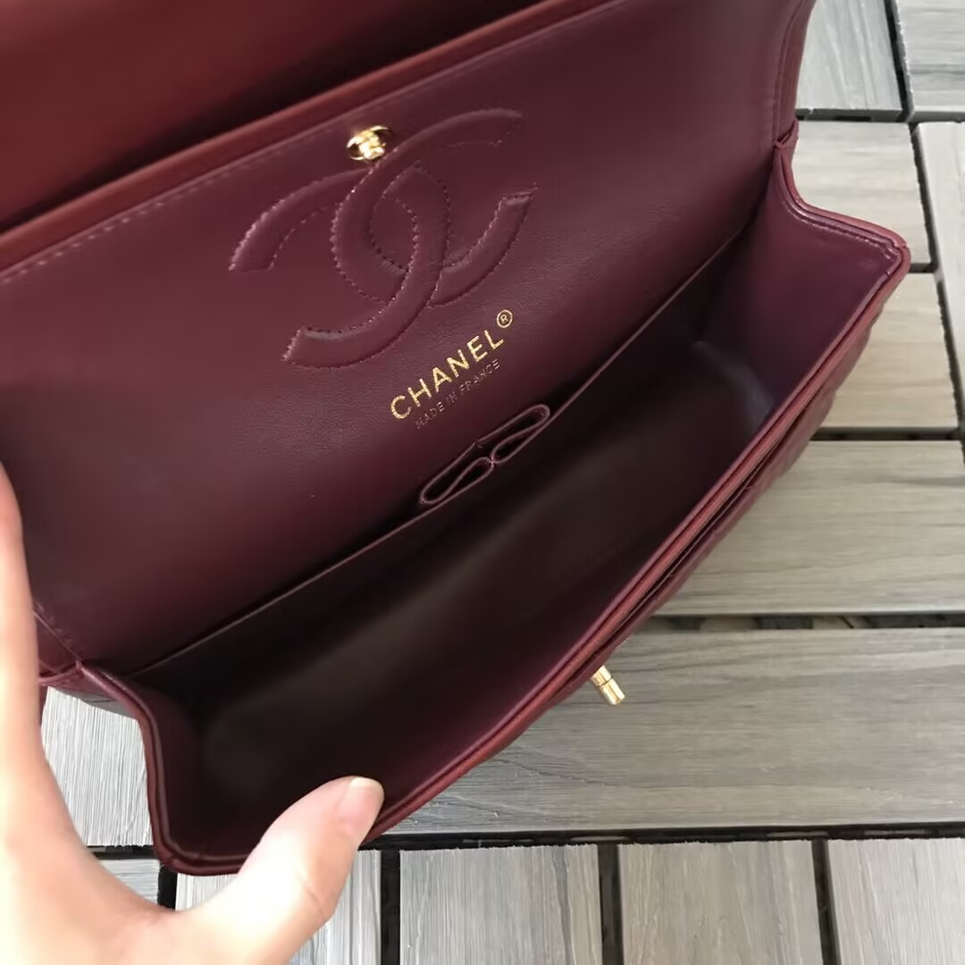 Chanel CLASSIC 11.12 HANDBAG  Lambskin &Brown Metal Burqundy 15.5 x 25.5 x 6.5 cm