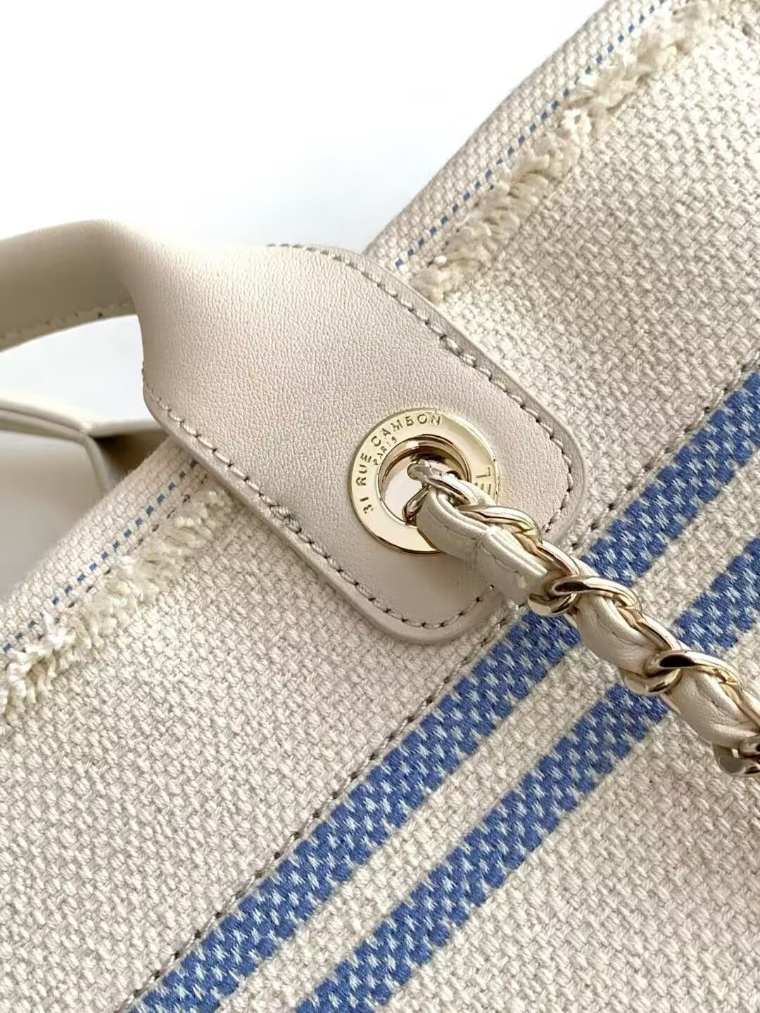 Chanel Shopping Bag Cotton Canvas & Gold-Tone Metal 34x27x16cm