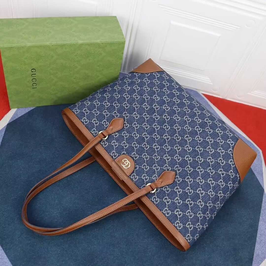 Gucci Denim GG Monogram Medium Ophidia Shopping Tote 38x28x14cm