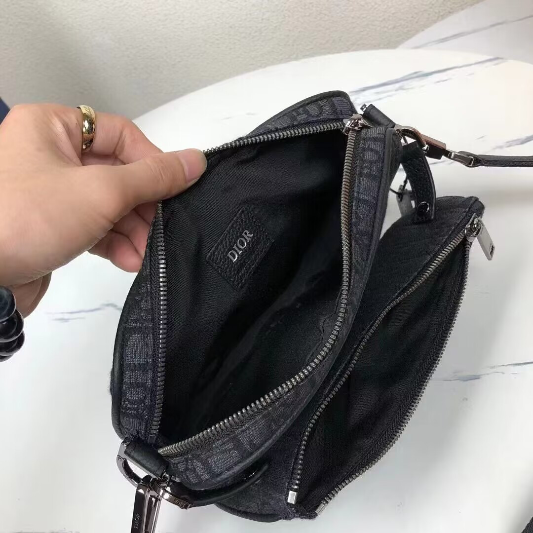 Dior Saddle Triple Pouch Black Dior Oblique Jacquard 18x25x5CM