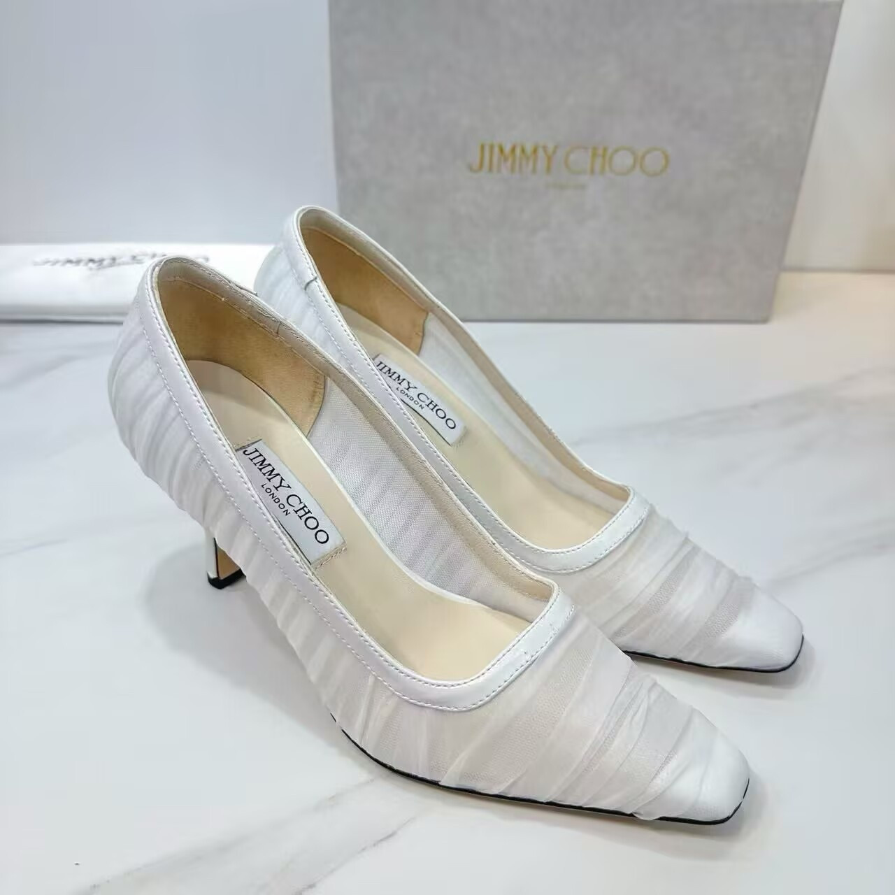 UA Jimmy Choo Ivory Tulle and Nappa Pumps