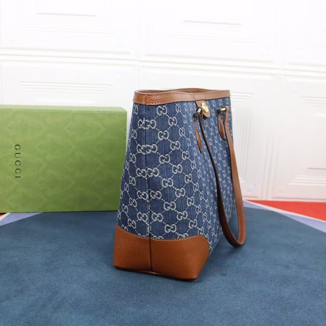 Gucci Denim GG Monogram Medium Ophidia Shopping Tote 38x28x14cm