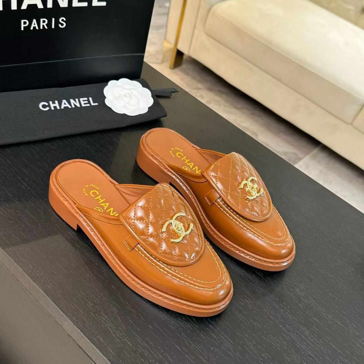 UA Chanel Slides Leather Flats