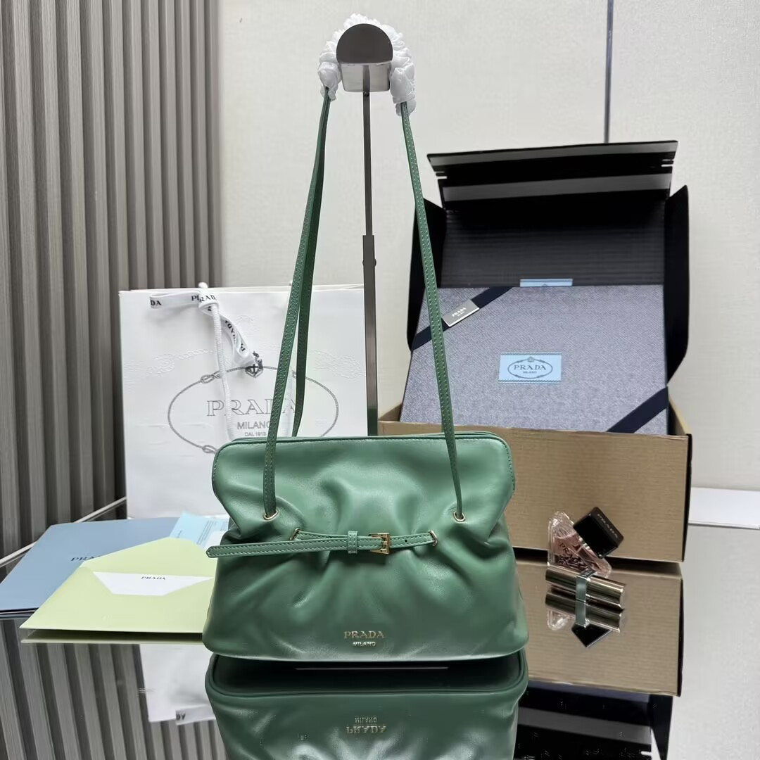 Prada Slouchy Lambskin Leather Shoulder Bag 25x18.5x11.5cm