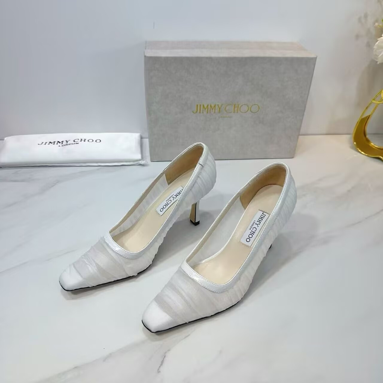 UA Jimmy Choo Ivory Tulle and Nappa Pumps