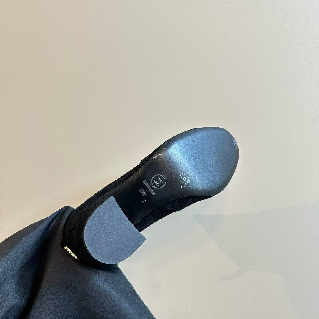 Chanel Short Boots Suede Calfskin & Lambskin Black