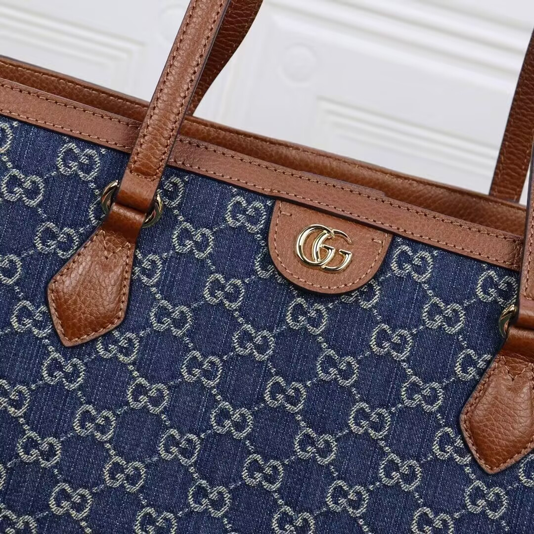 Gucci Denim GG Monogram Medium Ophidia Shopping Tote 38x28x14cm