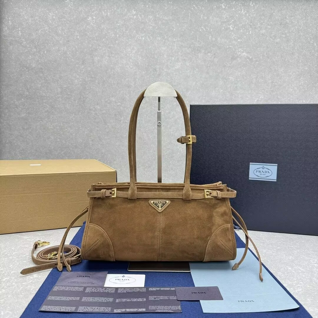 Prada Bonnie Medium Suede Handbag 32x15.5x12cm