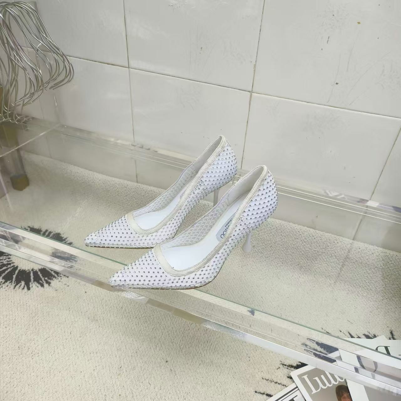 UA Jimmy Choo White Mesh Pumps