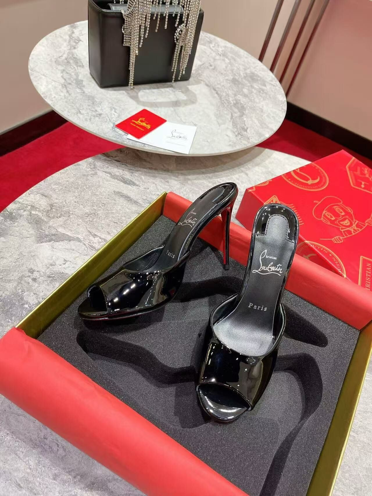 UA Christian Louboutin Me Dolly 100 Patent Leather Mules