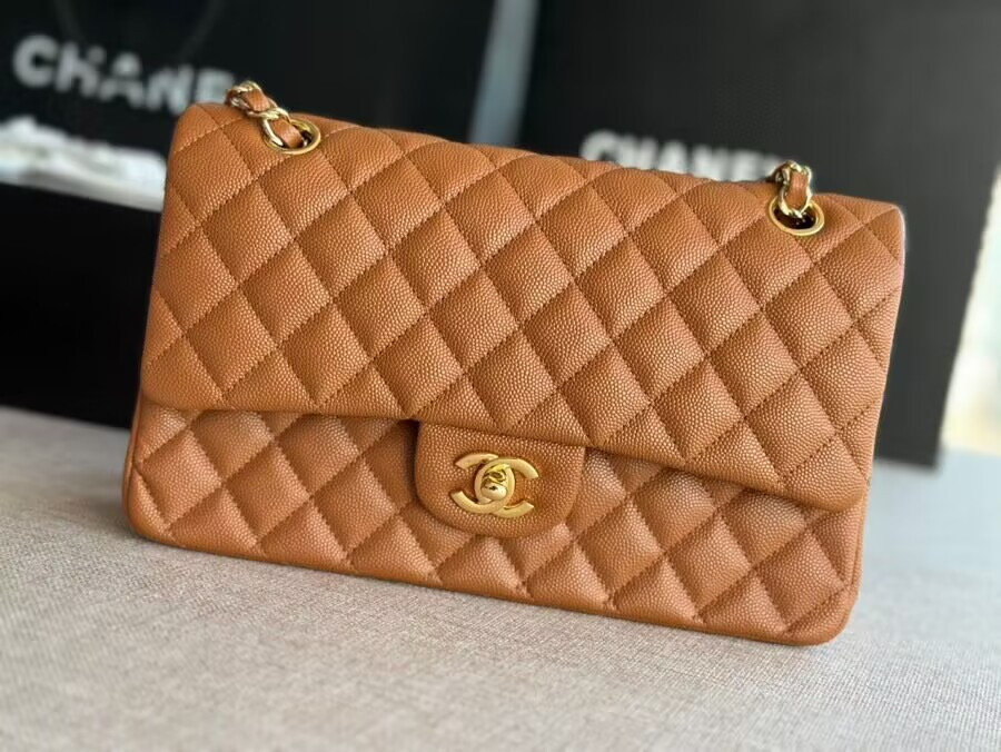 CHANEL Classic Handbag in Grained Litchi Pattern Calfskin & Gold-Tone Metal 6 × 9.9 × 2.5 inches
