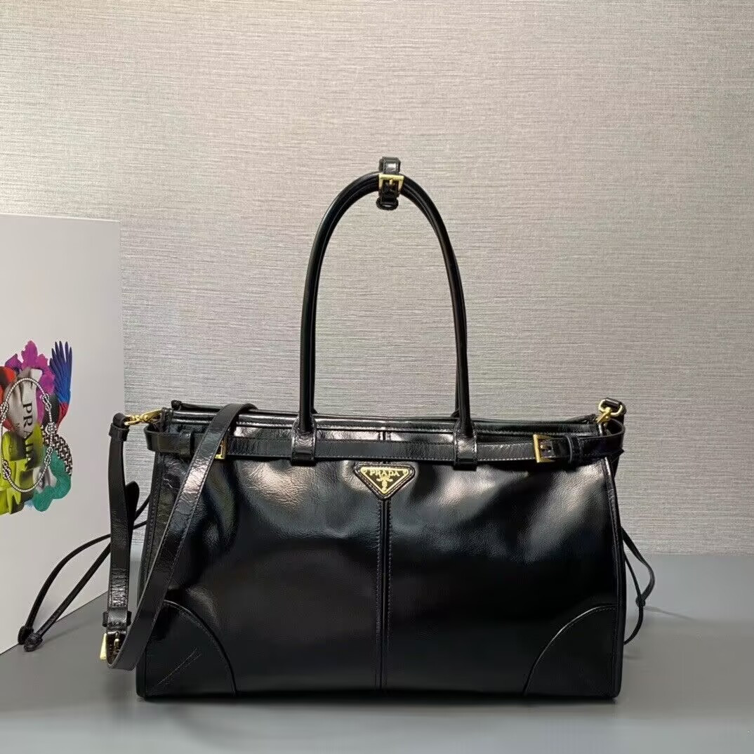 Prada Bonnie large leather handbag in Black 24x38x12cm