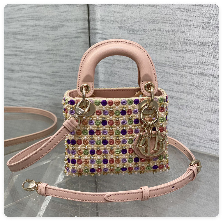 DIOR Artistic Limited Edition Three-Gusset Lady Dior Micro Bag with Heavy Bead Embroidery 12x10x5cm