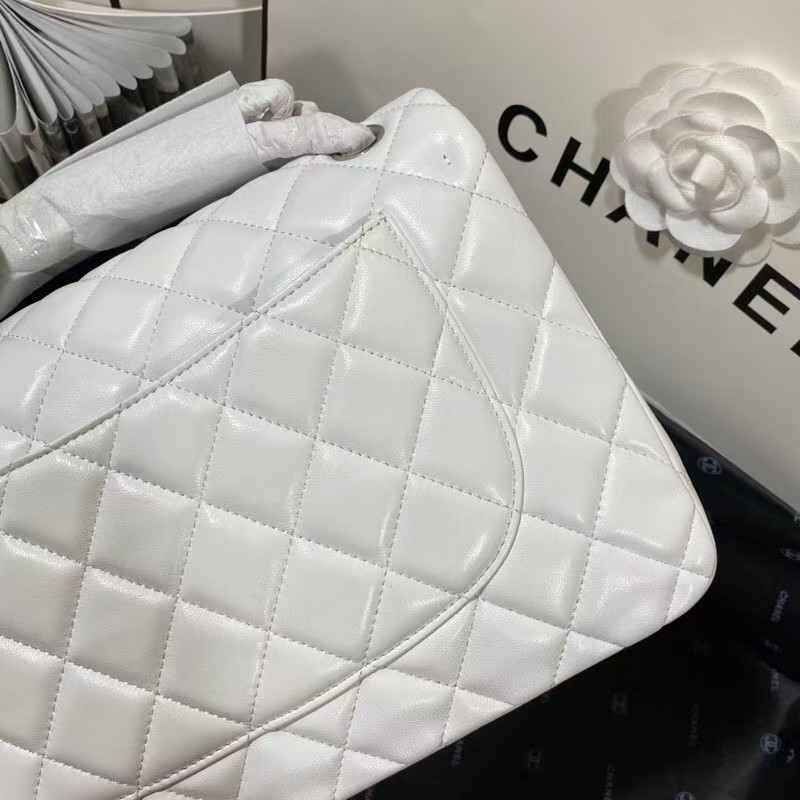 Chanel Classic Flap Jumbo 30cm CF White Silver 7.6 × 11.7 × 3.9 in
