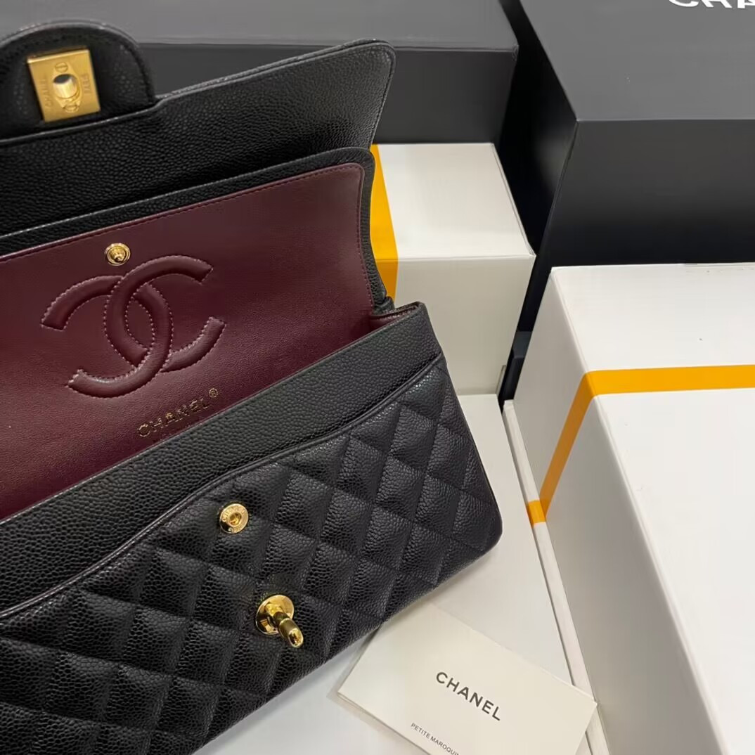 CHANEL CLASSIC HANDBAG GRAINED CALFSKIN 6 × 9.9 × 2.5 in