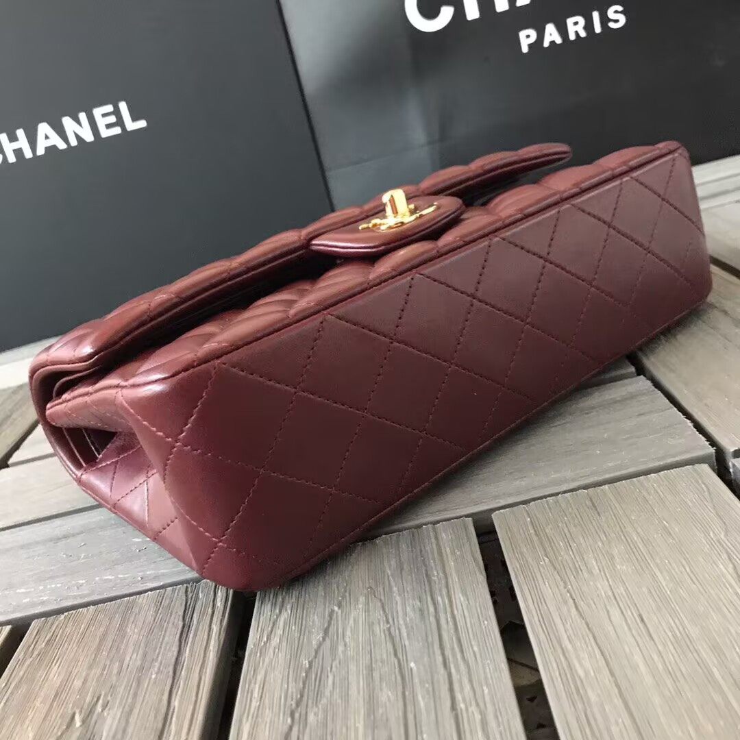 Chanel CLASSIC 11.12 HANDBAG  Lambskin &Brown Metal Burqundy 15.5 x 25.5 x 6.5 cm