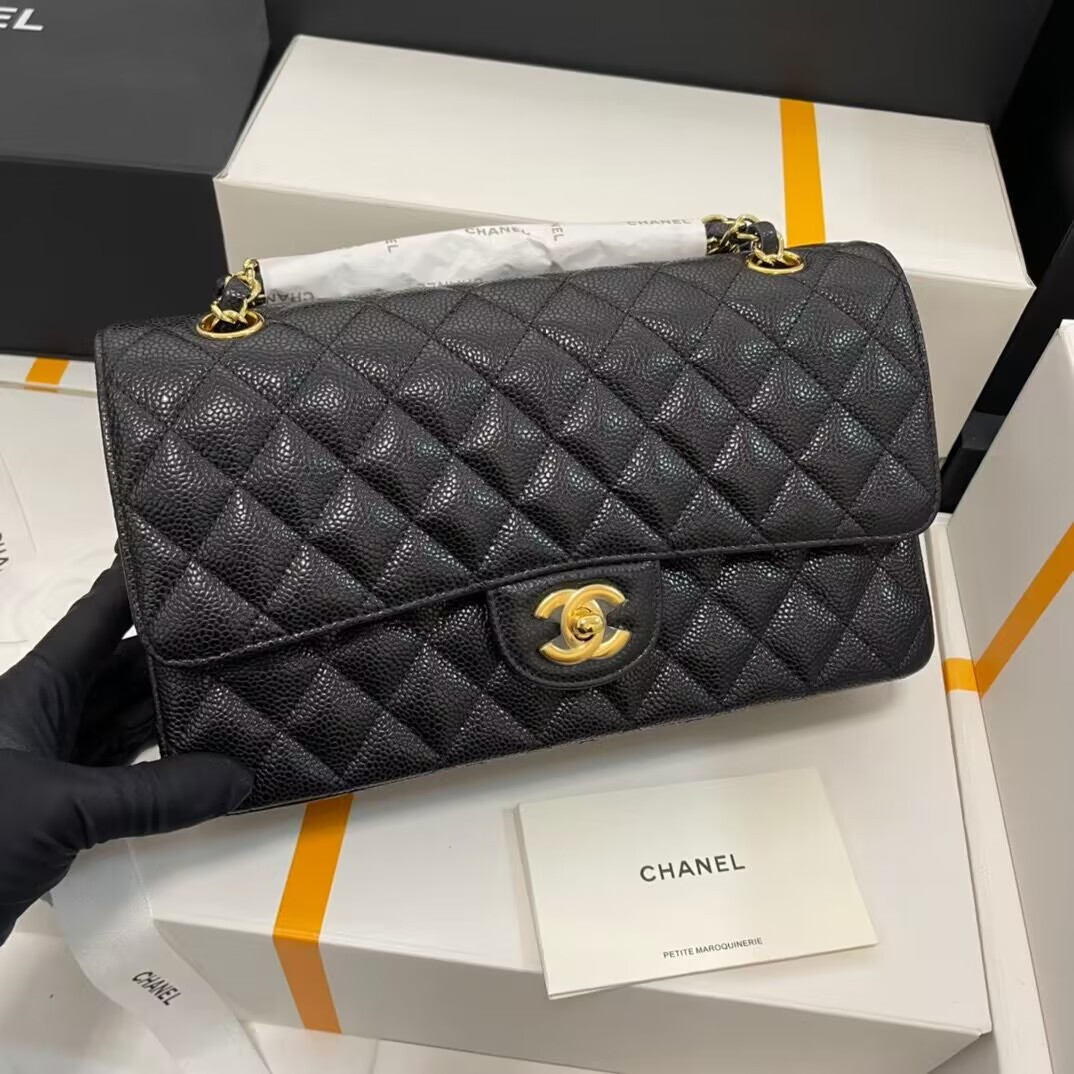 CHANEL CLASSIC HANDBAG GRAINED CALFSKIN 6 × 9.9 × 2.5 in