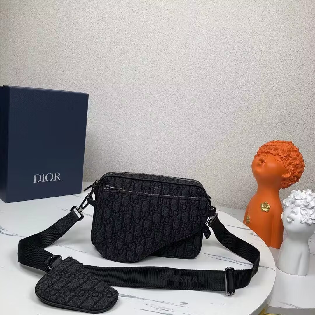 Dior Saddle Triple Pouch Black Dior Oblique Jacquard 18x25x5CM