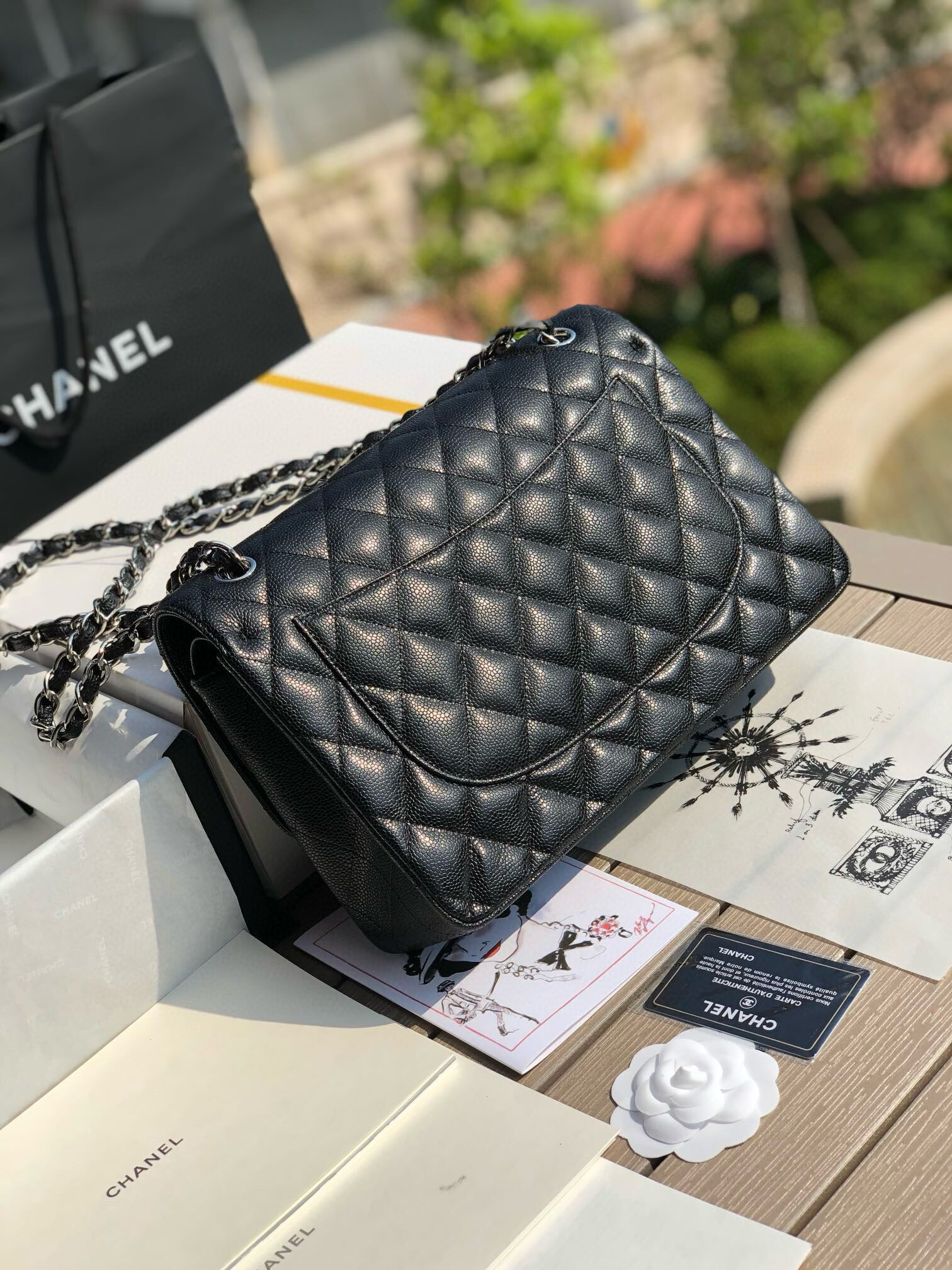Chanel Classic Flap Jumbo 30cm CF black Silver  7.6 × 11.7 × 3.9 in