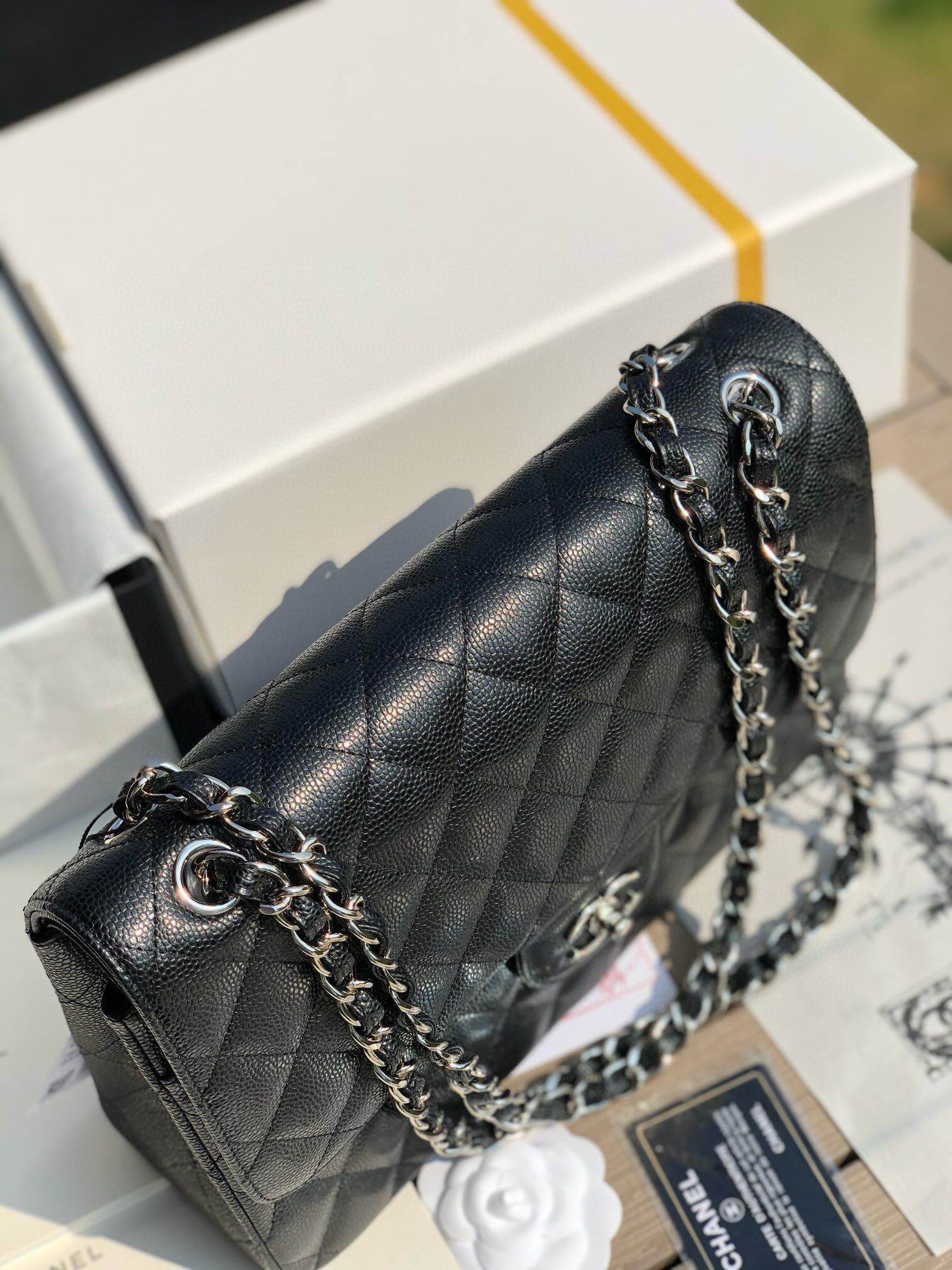 Chanel Classic Flap Jumbo 30cm CF black Silver  7.6 × 11.7 × 3.9 in