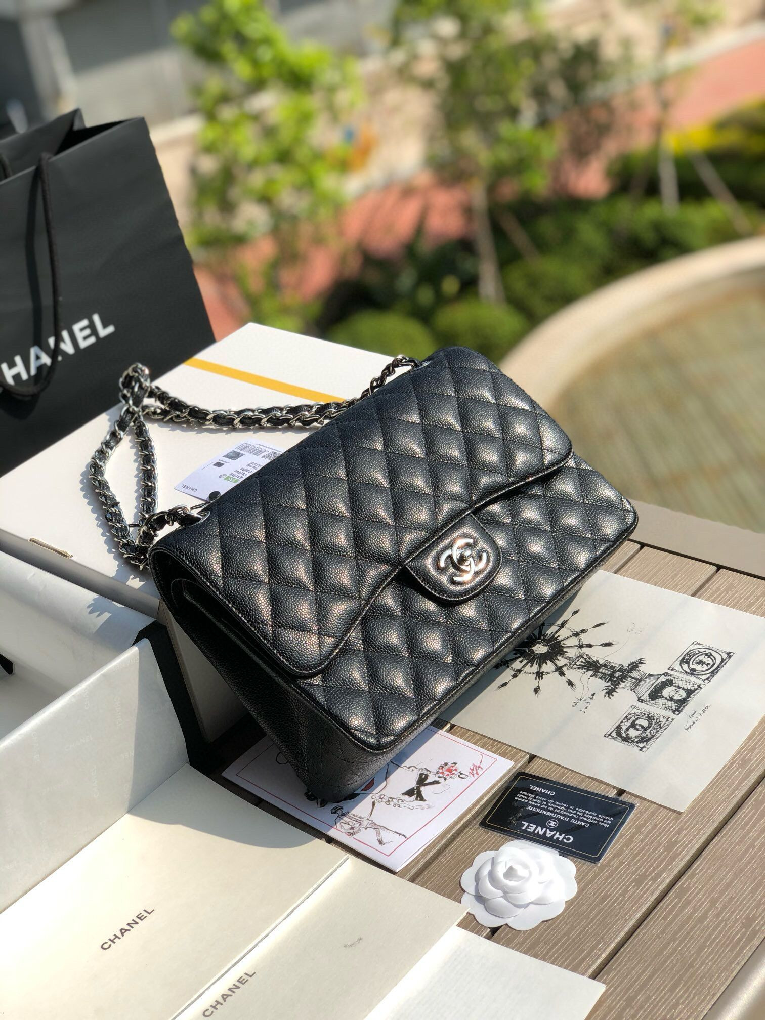 Chanel Classic Flap Jumbo 30cm CF black Silver  7.6 × 11.7 × 3.9 in