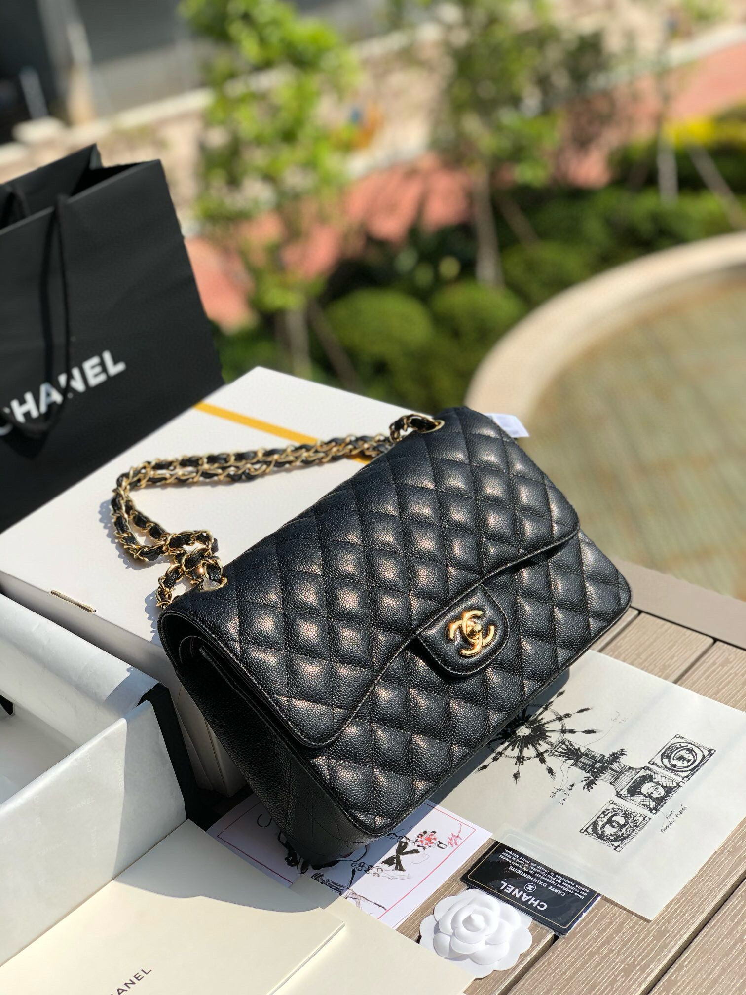 Chanel Classic Flap Jumbo 30cm CF Black Gold 7.6 × 11.7 × 3.9 in