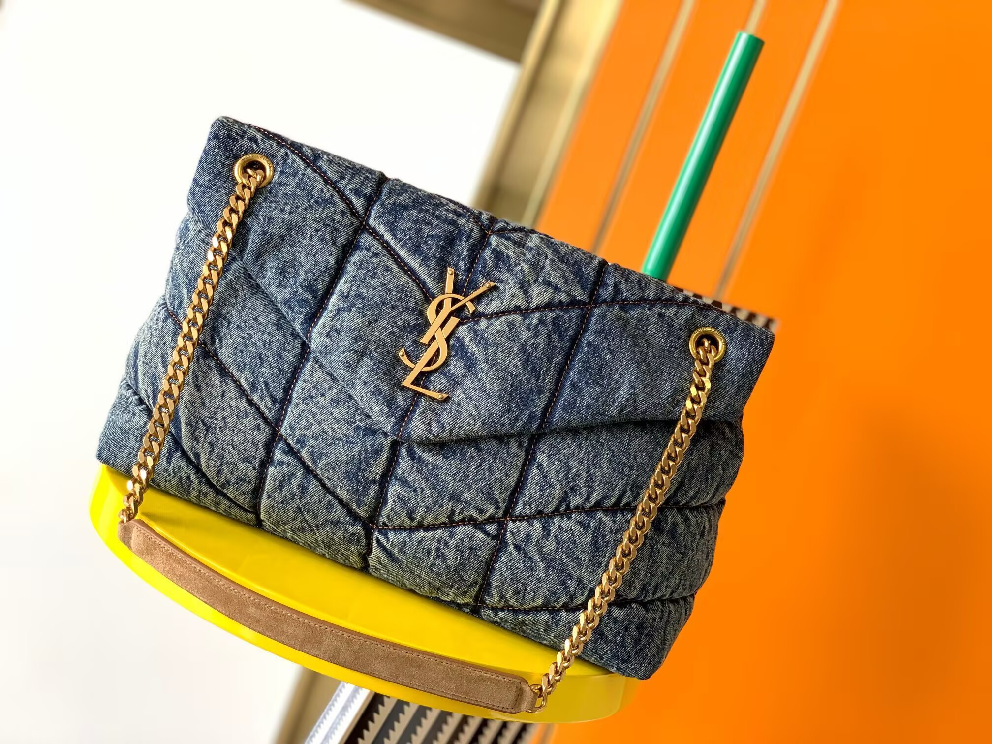 YSL PUFFER in suede and denim 35x23x13.5cm