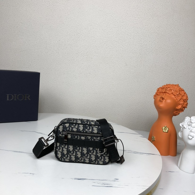 DIOR Mini Safari Bag with Strap Beige and Black Dior Oblique Jacquard 6.5 x 5 x 1.5 inches