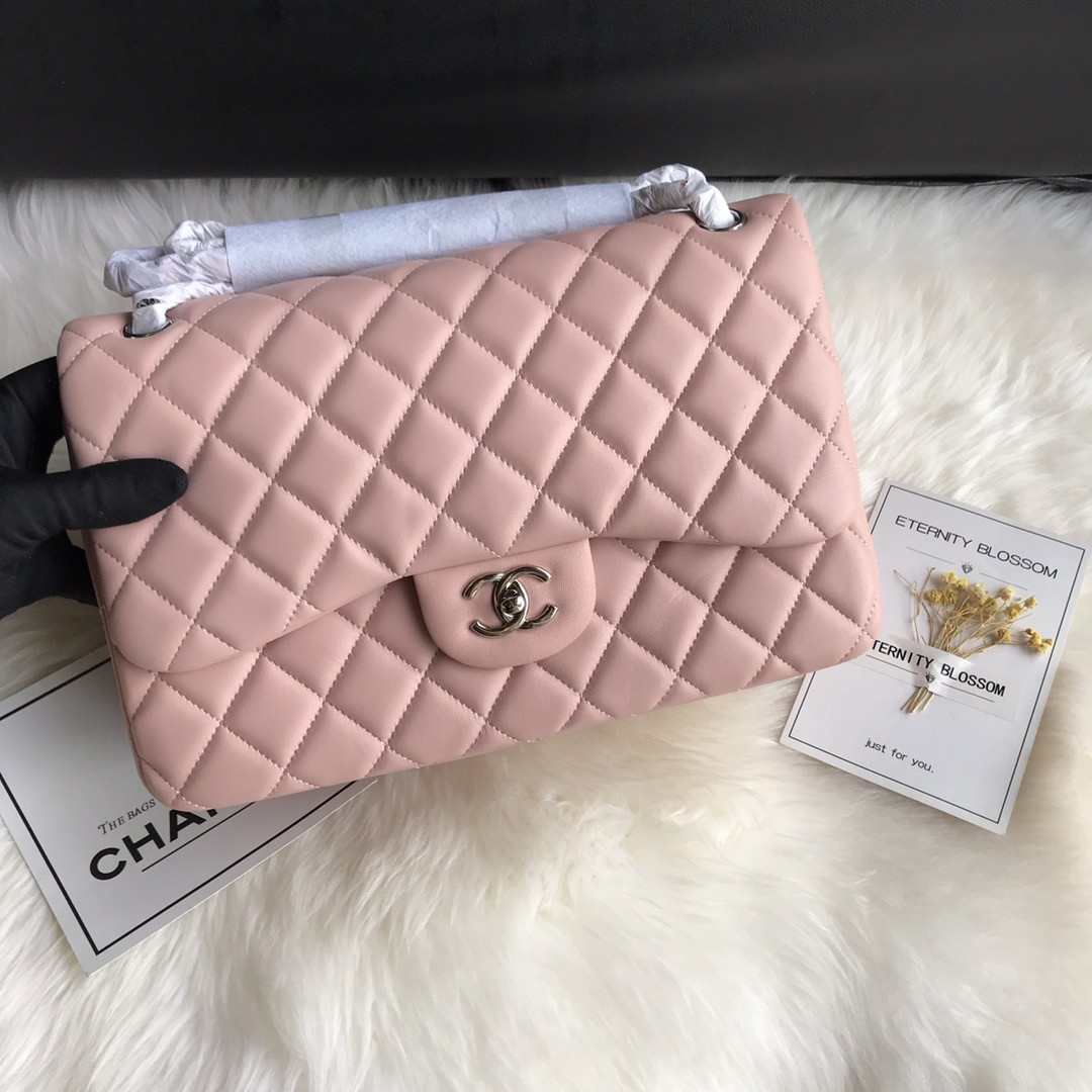 CHANEL CLASSIC FLAP JUMBO 30CM CF PINK SILVER 7.6 × 11.7 × 3.9 in