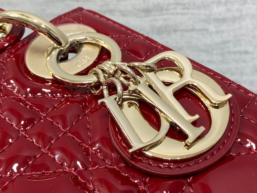 Mini Lady Dior Bag Cherry Red Patent Cannage Calfskin 6.5 x 6 x 3 inches