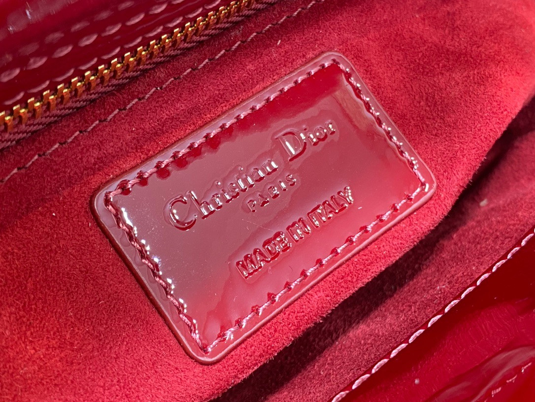 Mini Lady Dior Bag Cherry Red Patent Cannage Calfskin 6.5 x 6 x 3 inches
