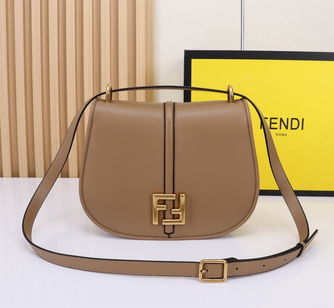 Fendi C'mon Medium Dove-gray smooth leather and full-grain leather bag 20x7x25 cm
