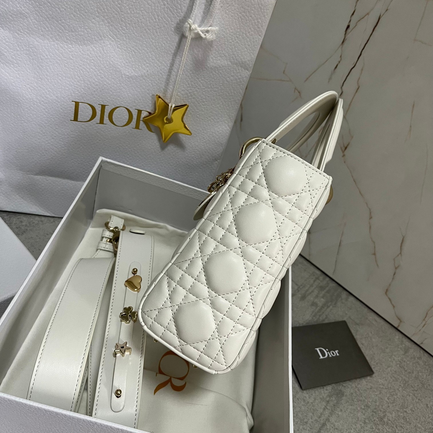 Small Lady Dior My ABCDior Bag White 8 x 6.5 x 3 inches
