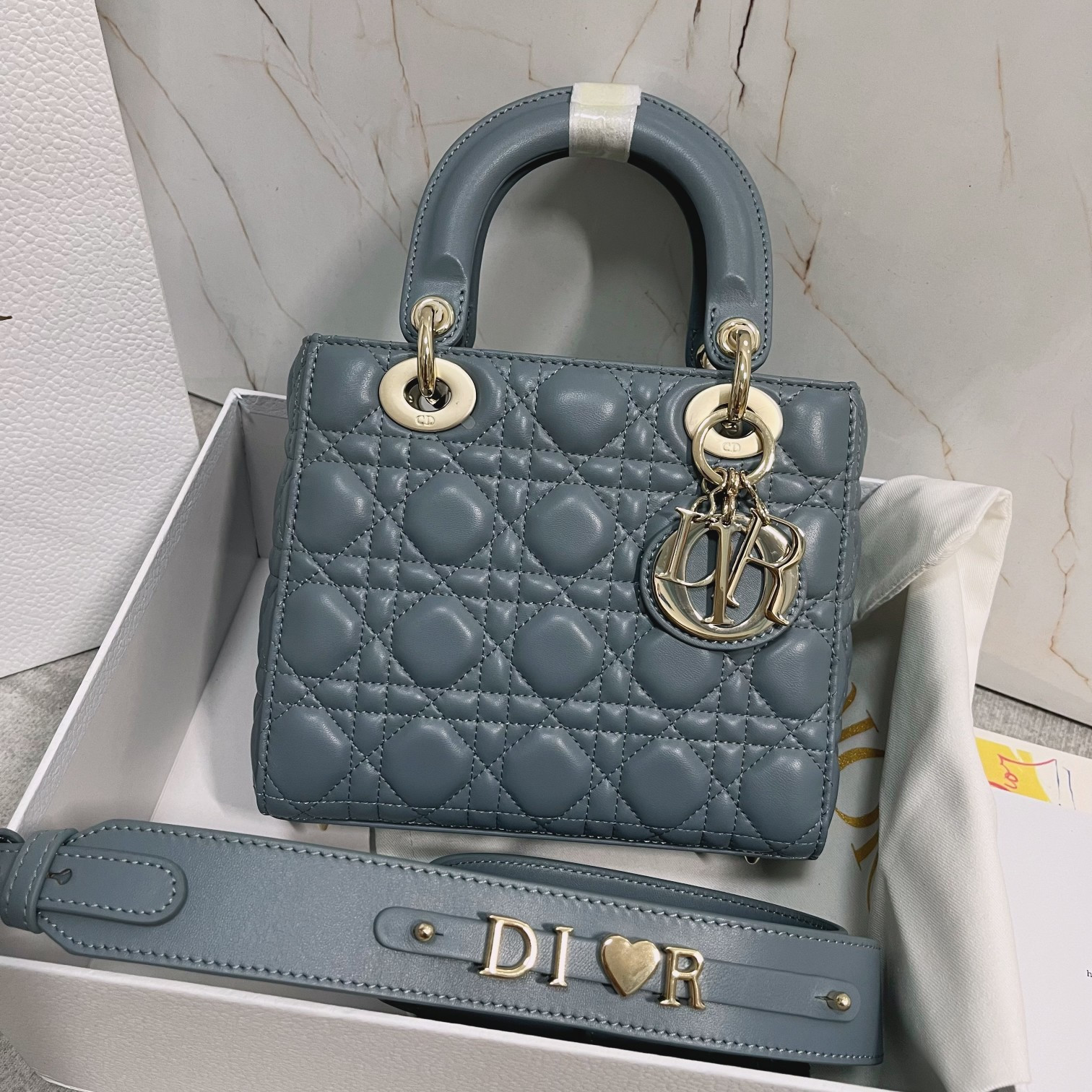 Small Lady Dior My ABCDior Bag  Cloud Blue 8 x 6.5 x 3 inches