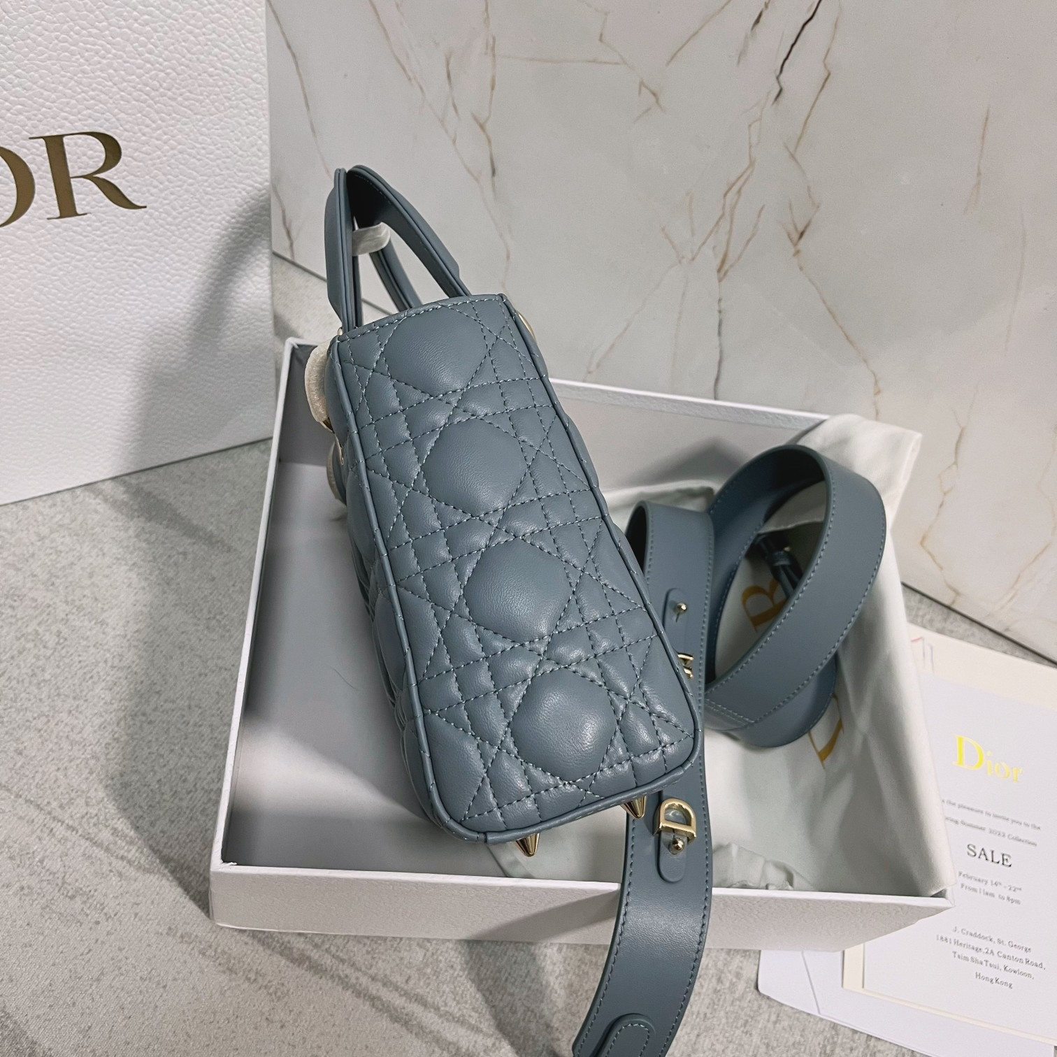 Small Lady Dior My ABCDior Bag  Cloud Blue 8 x 6.5 x 3 inches