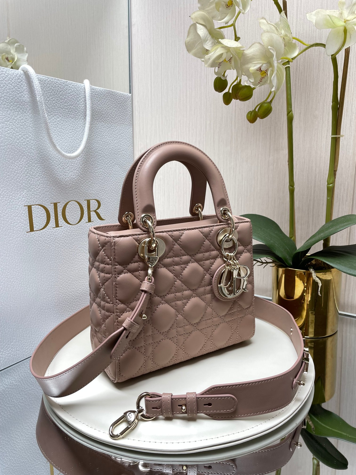 Small Lady Dior My ABCDior Bag Blush 8 x 6.5 x 3 inches