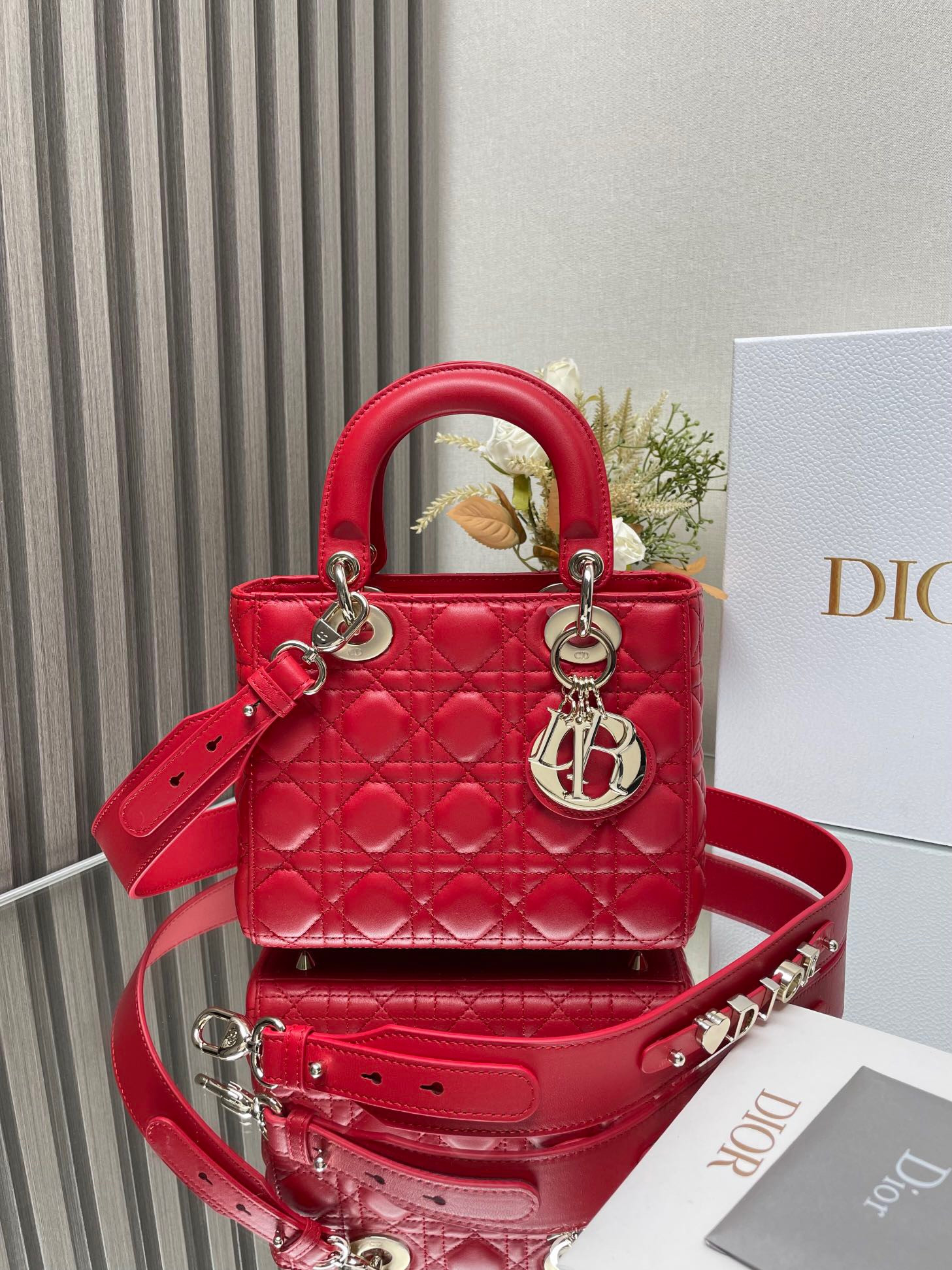 Small Lady Dior My ABCDior Bag Red 8 x 6.5 x 3 inches