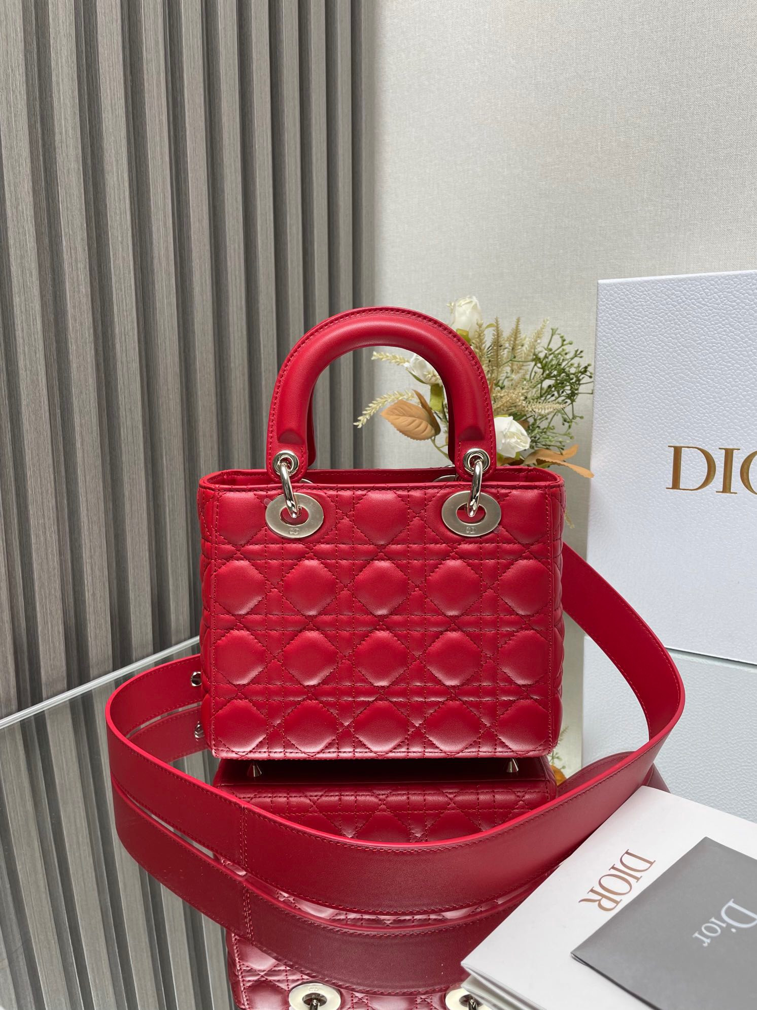 Small Lady Dior My ABCDior Bag Red 8 x 6.5 x 3 inches