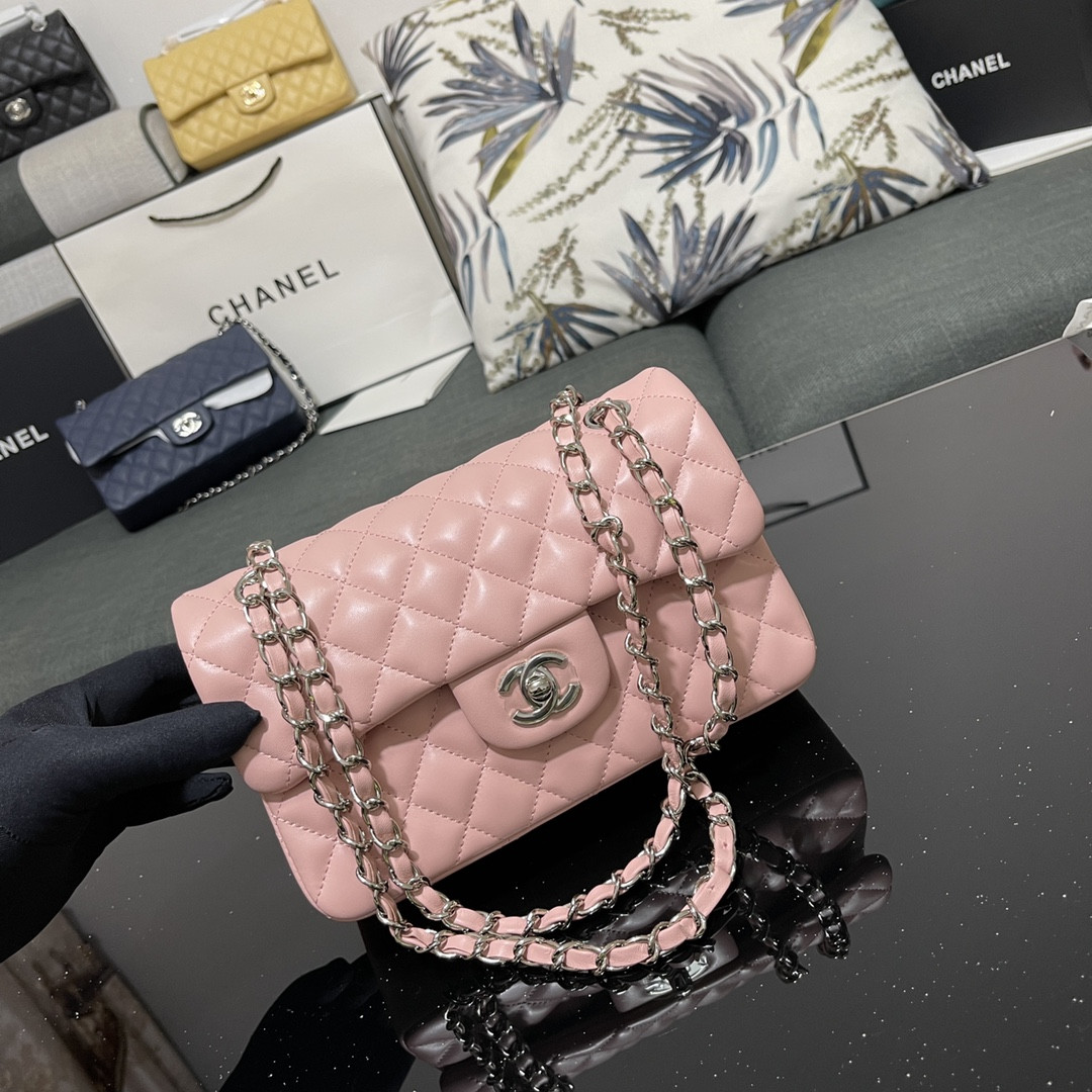 CHANEL SMALL CLASSIC HANDBAG Lambskin Pink 5.7 × 9 × 2.3 in