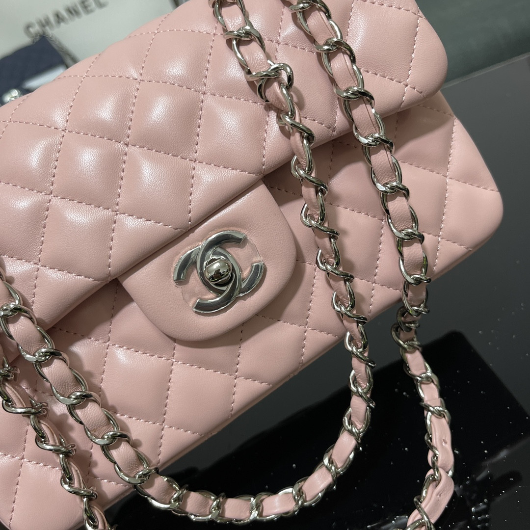 CHANEL SMALL CLASSIC HANDBAG Lambskin Pink 5.7 × 9 × 2.3 in