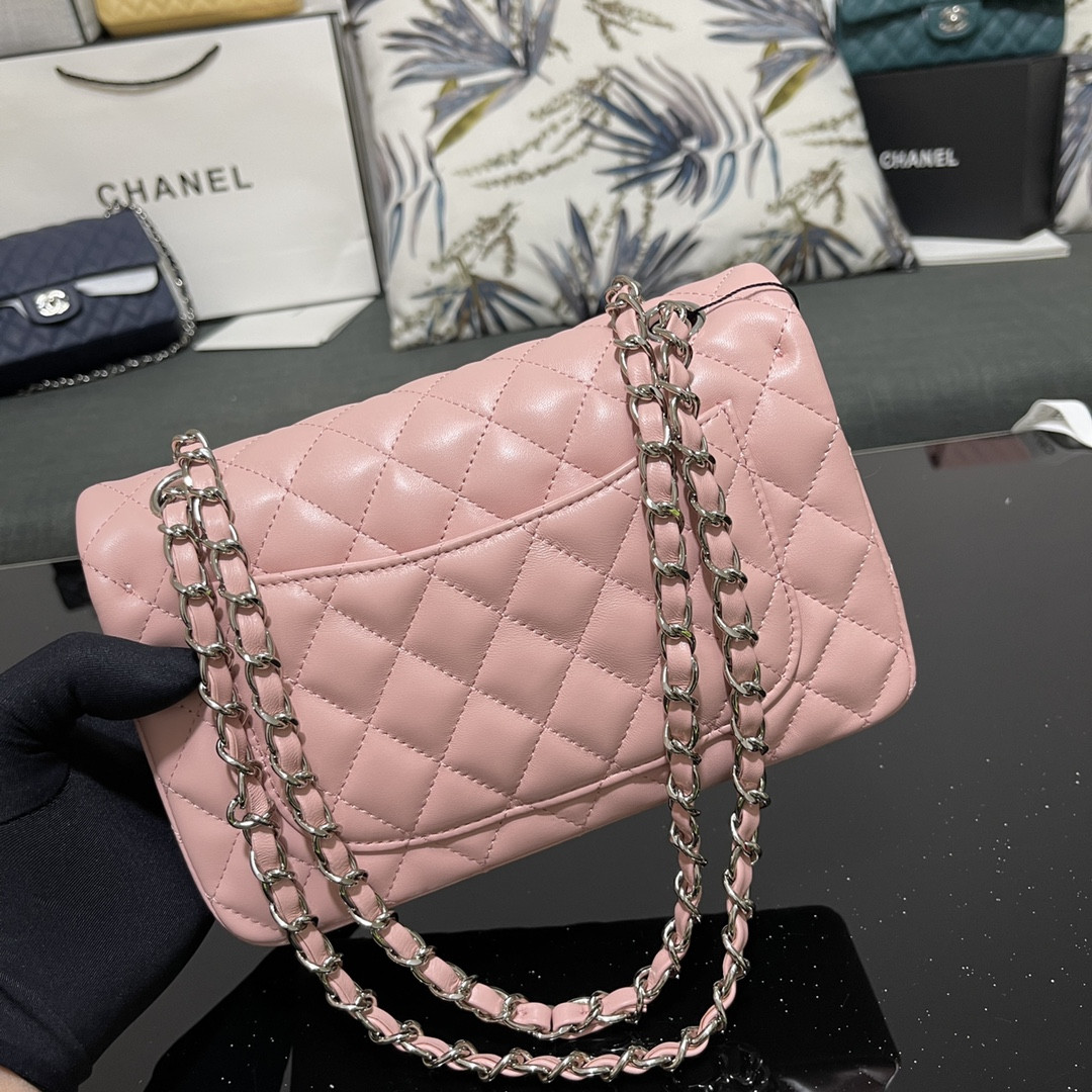CHANEL SMALL CLASSIC HANDBAG Lambskin Pink 5.7 × 9 × 2.3 in