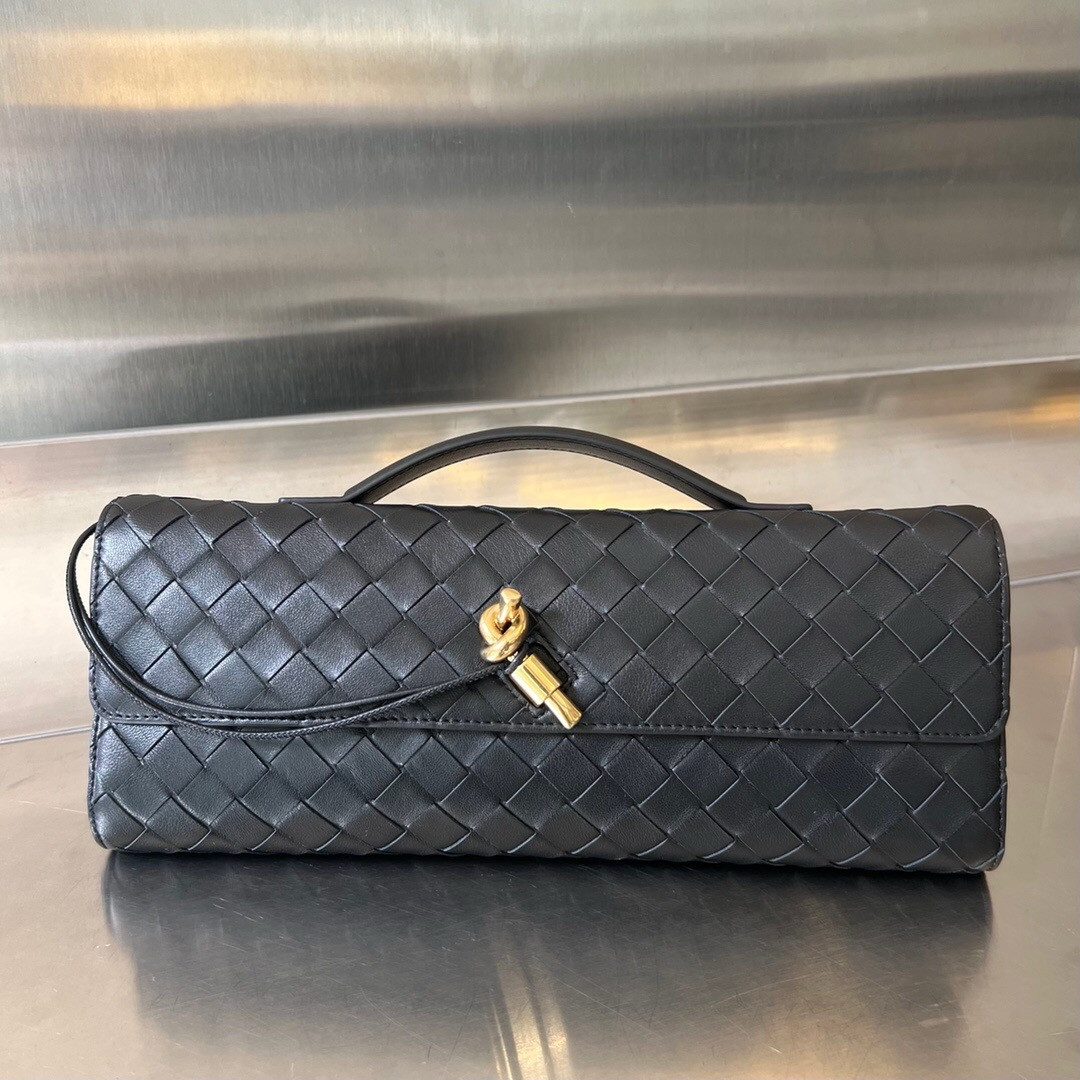 BOTTEGA VENETA Long Clutch Andiamo With Handle Black 31x13x3cm