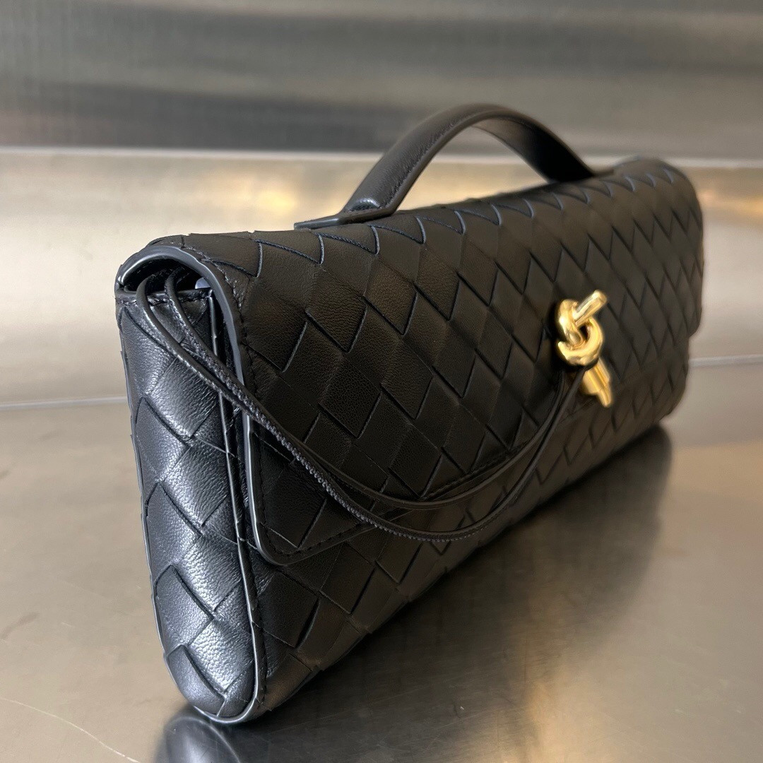 BOTTEGA VENETA Long Clutch Andiamo With Handle Black 31x13x3cm