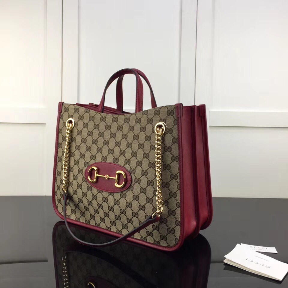 Gucci GG Unisex Gucci 1955Horsebit Large Tote Bag-Red 35x27x12cm