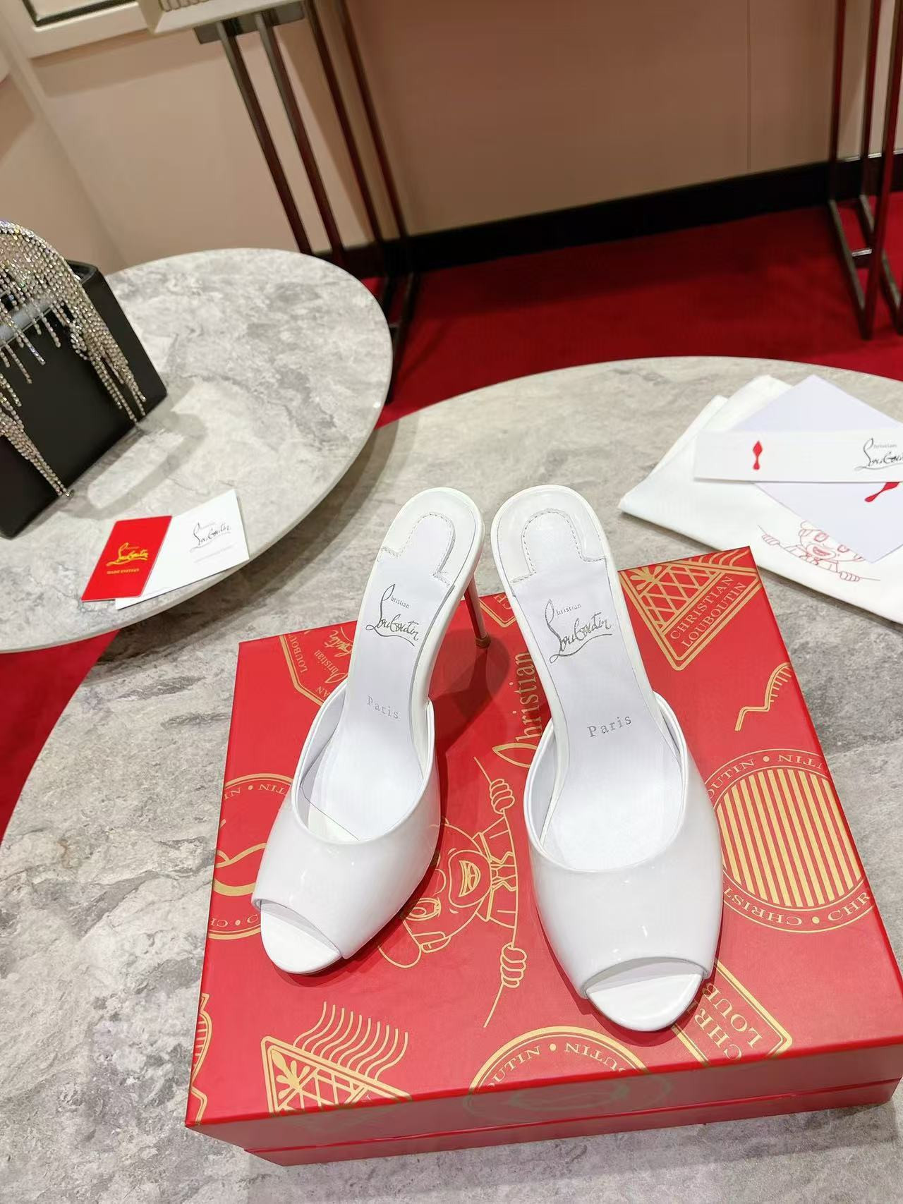 UA Christian Louboutin Bridal Me Dolly 100 Patent Leather Mules