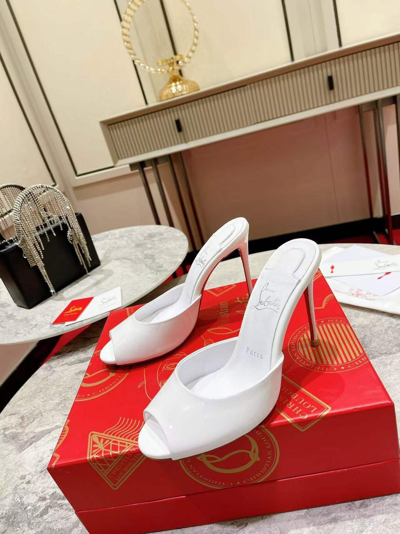 UA Christian Louboutin Bridal Me Dolly 100 Patent Leather Mules