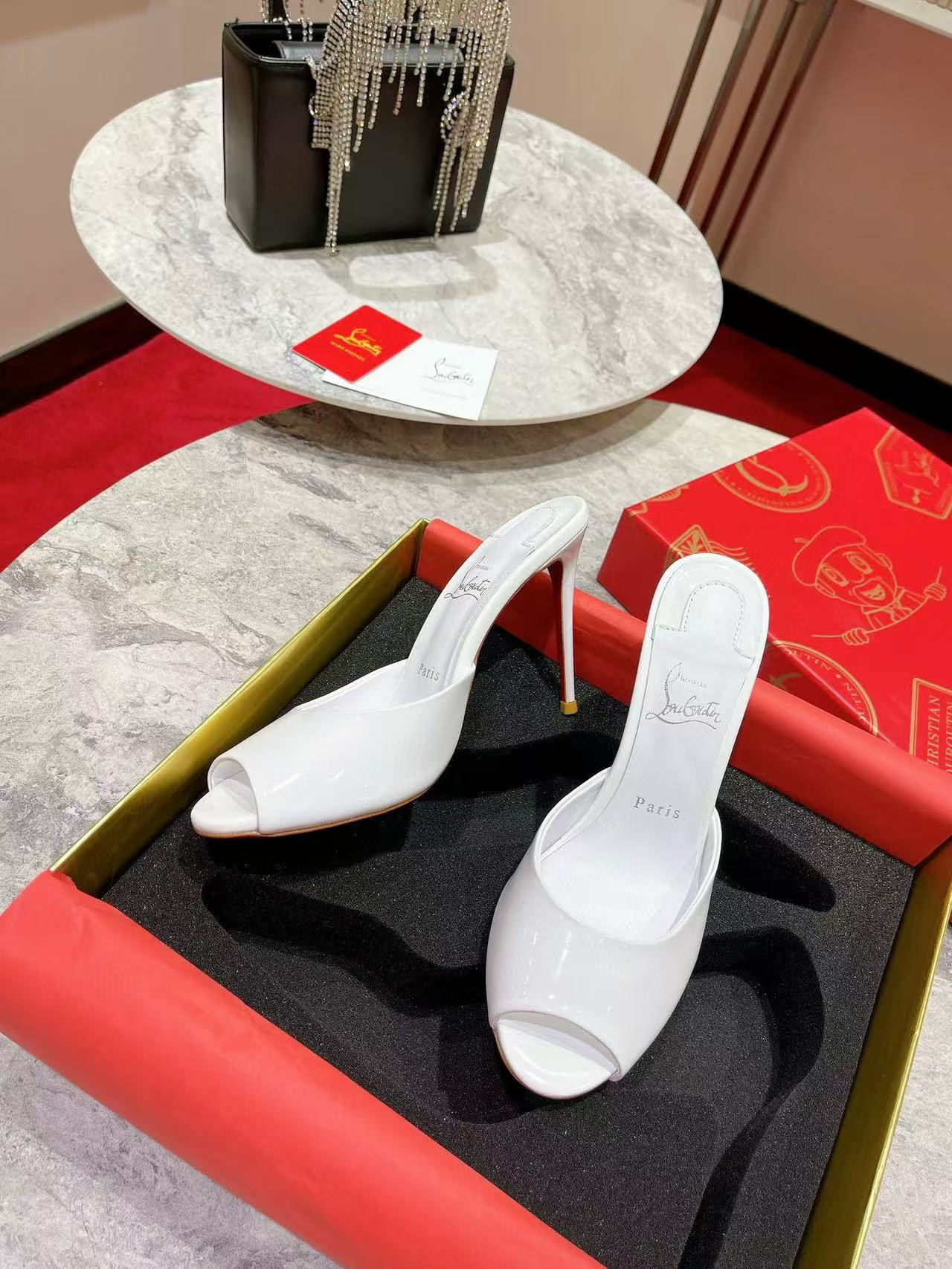 UA Christian Louboutin Bridal Me Dolly 100 Patent Leather Mules